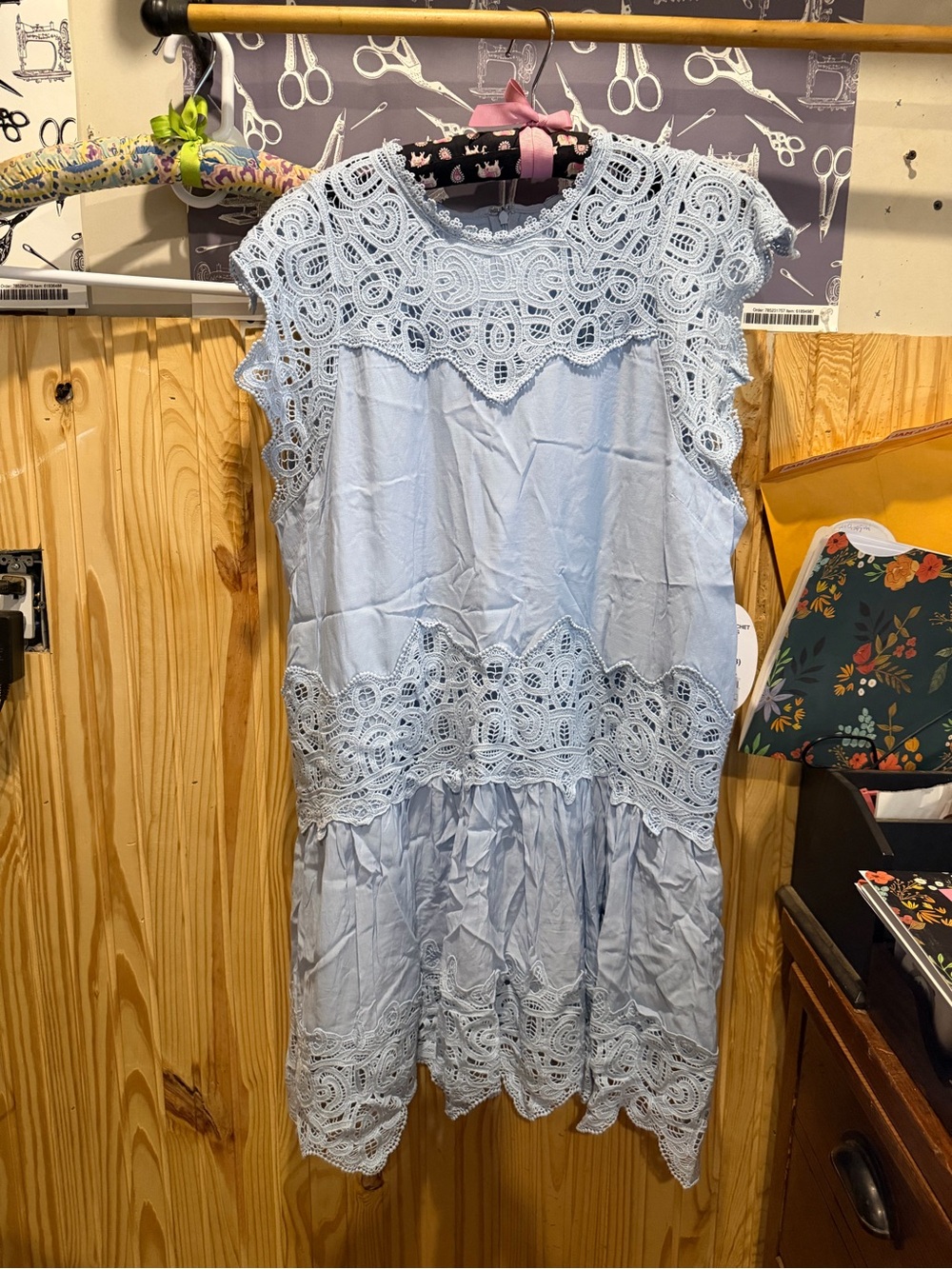 Sleeveless Light Blue Crochet-Trim Mini Dress